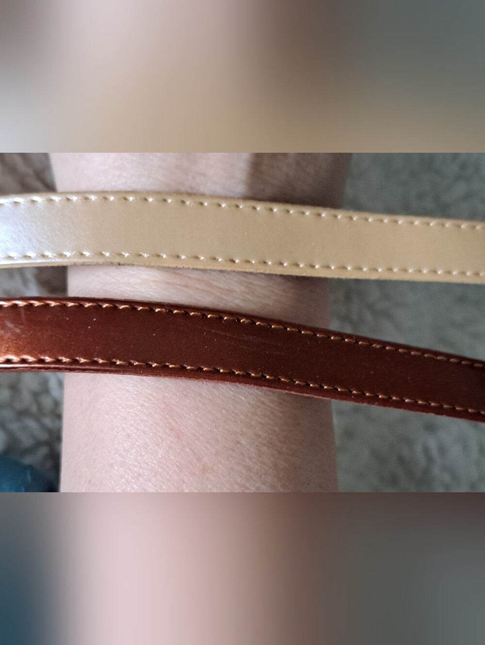 Women's Two-Piece Leather Watch Band Bracelet Strap Set in Cream and Brown